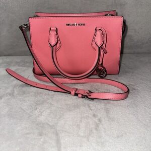 Michael Kors Sheila Satchel Crossbody Tea Rose Coral Pink Vegan Faux Leather SM